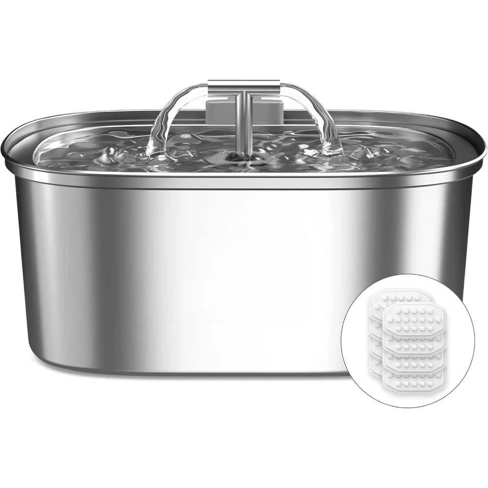 Автоматический фонтан для воды для домашних животных, дозатор для питья для кошек и собак из нержавеющей стали, 108 унций, 3,2 л с 8 фильтрами
Автоматический фонтан для воды для домашних животных, дозатор для питья для кошек и собак из нержавеющей стали, 108 унций, 3,2 л с 8 фильтрами