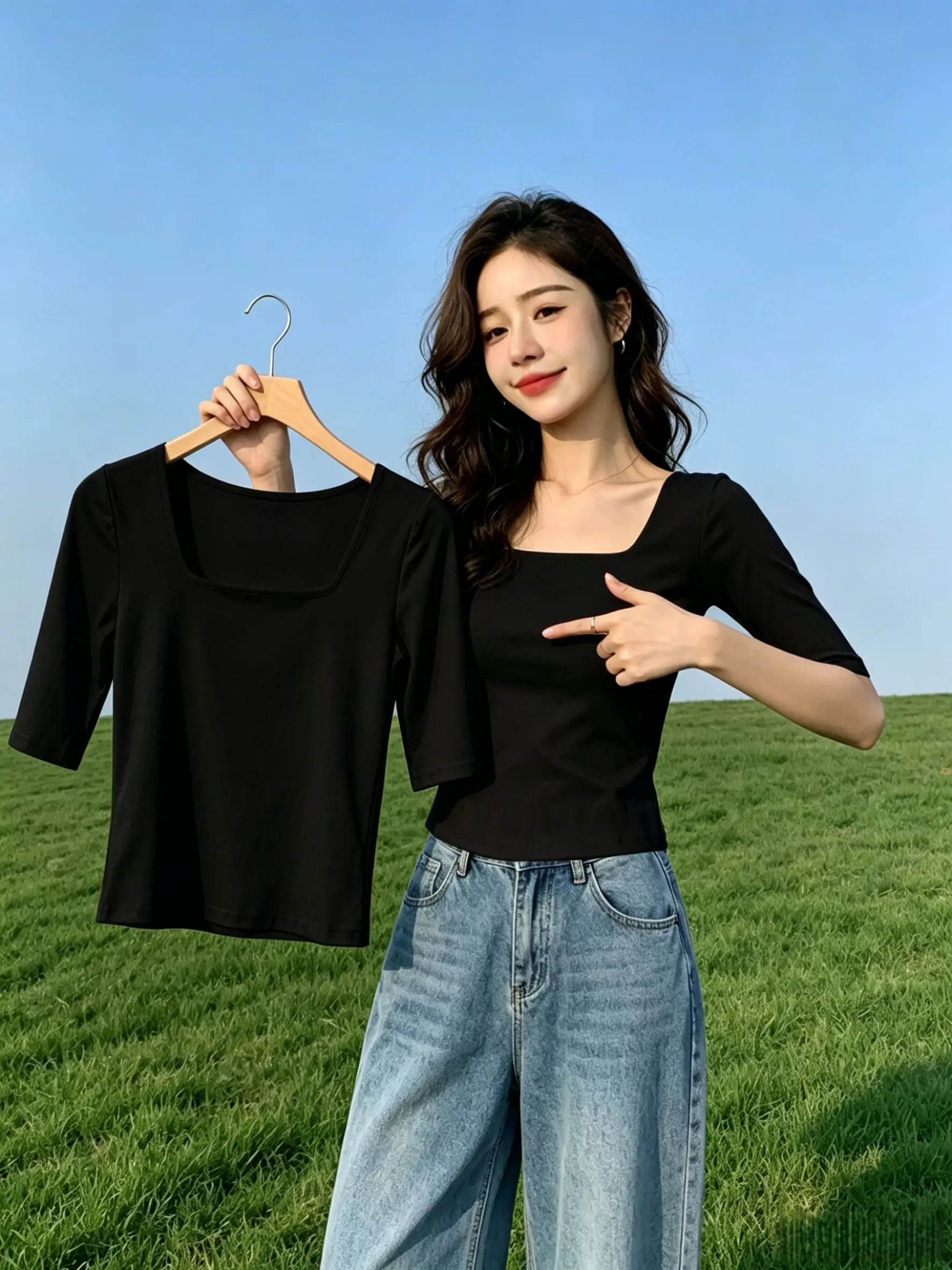 95 Cotton Square Collar mid Sleeve T Shirt Women plus Size Slimming Shoulder Design Summer Casual Comfortable Breathable Top
95 Cotton Square Collar mid Sleeve T Shirt Women plus Size Slimming Shoulder Design Summer Casual Comfortable Breathable Top