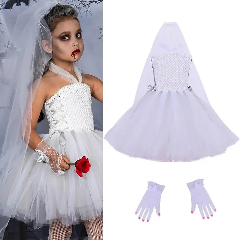 Zombie Bride Costume Fancy Dress Up for Halloween Multifunctional Death Wedding Outfits with Gloves and Headdress for Girls
Zombie Bride Costume Fancy Dress Up for Halloween Multifunctional Death Wedding Outfits with Gloves and Headdress for Girls