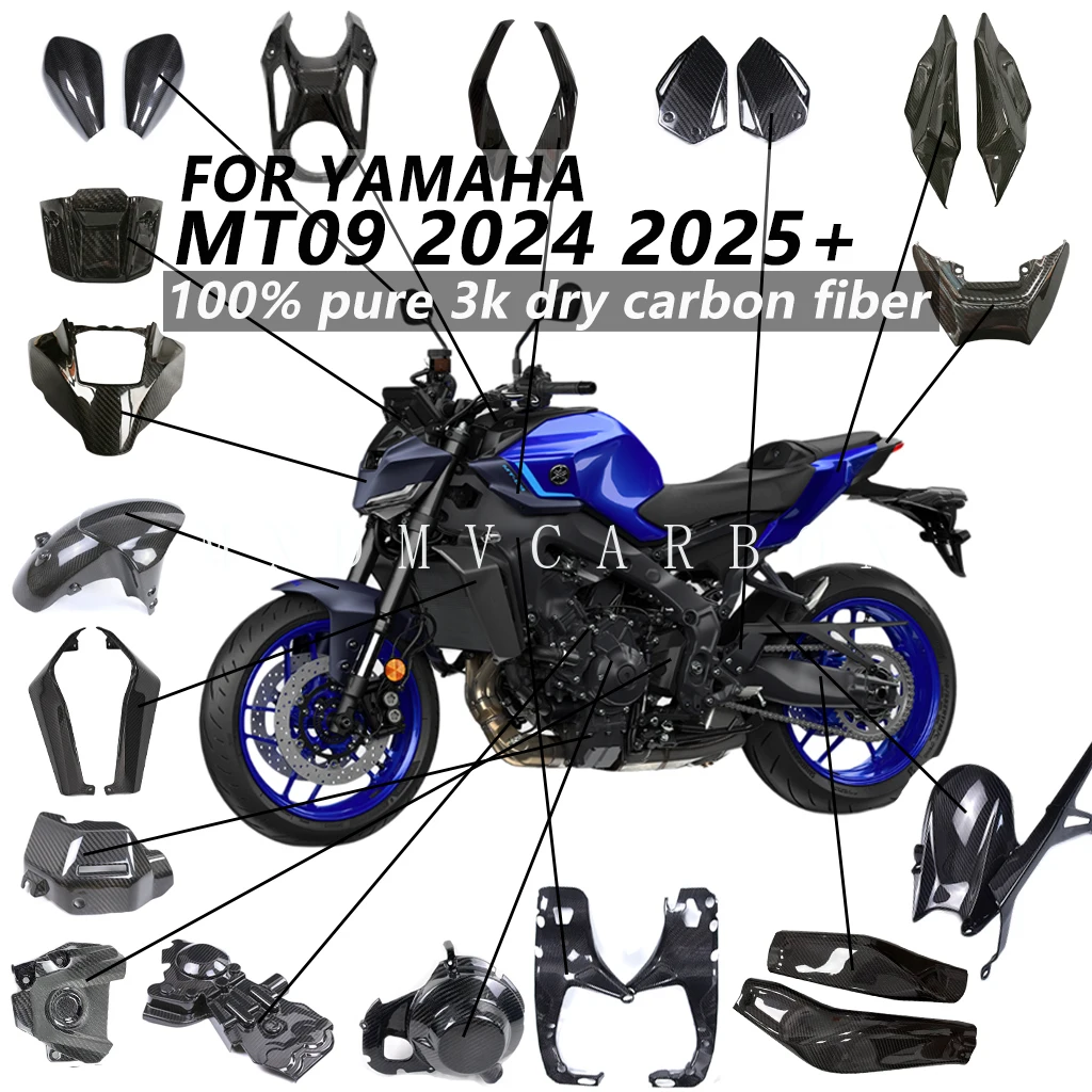 Аксессуары для мотоциклов для YAMAHA MT09 FZ09 2024 2025, 100% 3K углеродное волокно, крышка топливного бака, боковая панель, полные комплекты обтекателей
Аксессуары для мотоциклов для YAMAHA MT09 FZ09 2024 2025, 100% 3K углеродное волокно, крышка топливного бака, боковая панель, полные комплекты обтекателей