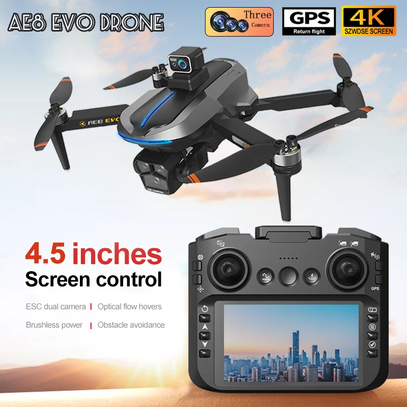 AE8 EVO GPS Дрон 4K Профессиональная HD тройная камера 5G WIFI FPV Дроны Предотвращение препятствий Бесщеточный большой экран Квадрокоптер Игрушки
AE8 EVO GPS Дрон 4K Профессиональная HD тройная камера 5G WIFI FPV Дроны Предотвращение препятствий Бесщеточный большой экран Квадрокоптер Игрушки 