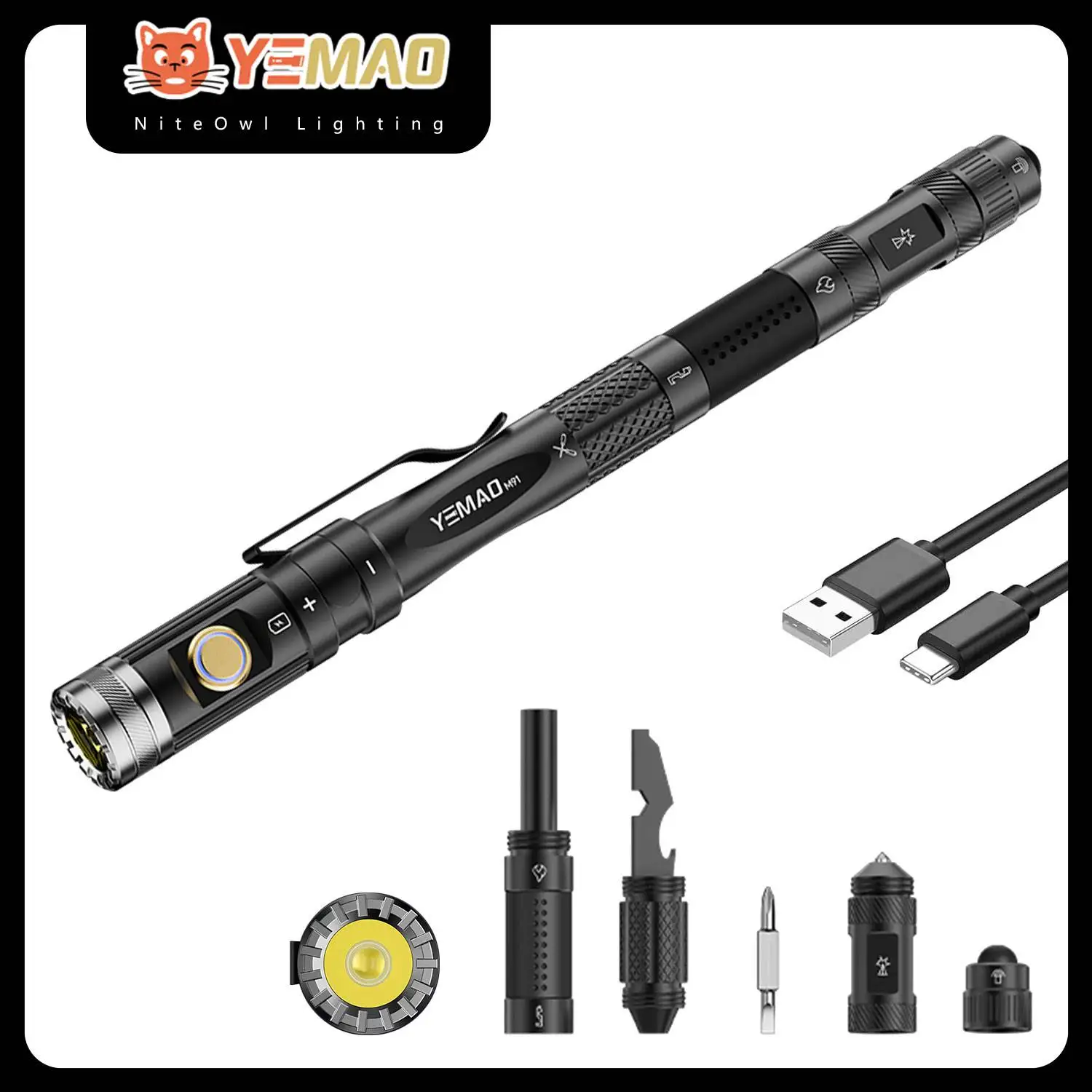 YEMAO M91 Portable 480LM Tactical Pen Flashlight With 6 IN 1 Multi Function Tool Rechargeable Emergency EDC Torch XP-G3 Bulb
YEMAO M91 Portable 480LM Tactical Pen Flashlight With 6 IN 1 Multi Function Tool Rechargeable Emergency EDC Torch XP-G3 Bulb