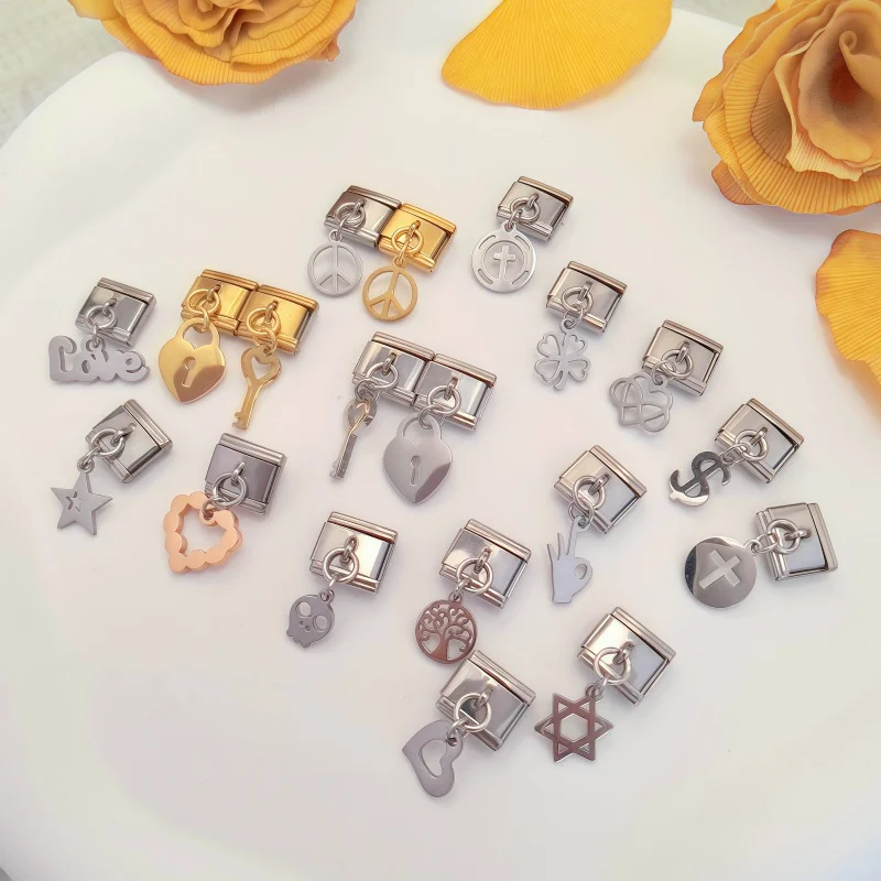 Love Cross Four-leaf Clover Hexagram Star Italian Charm Fit 9mm Nomination Link Bracelet Chain Stainless Steel pendant Jewelry
Love Cross Four-leaf Clover Hexagram Star Italian Charm Fit 9mm Nomination Link Bracelet Chain Stainless Steel pendant Jewelry