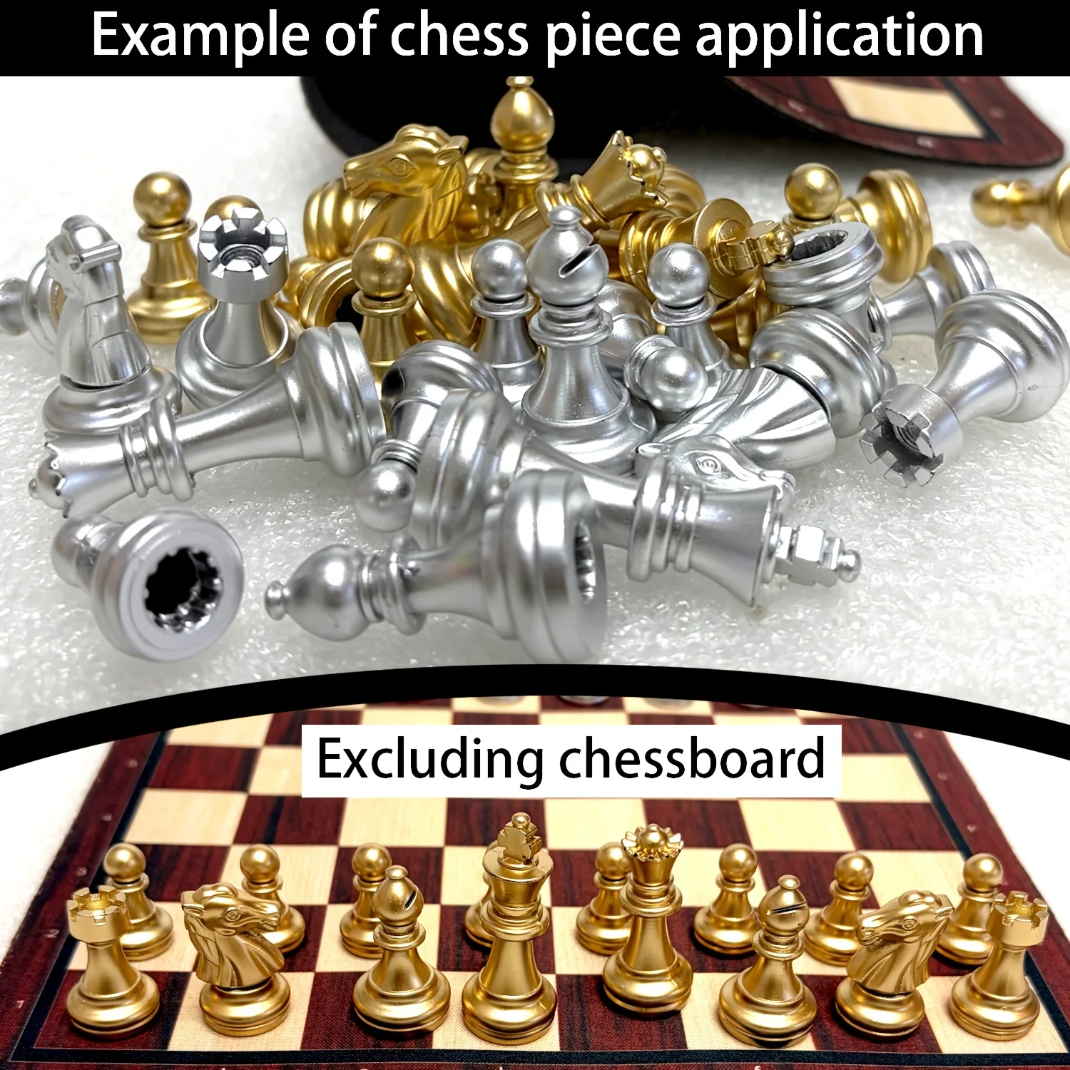 Golden and Silvery Chess Pieces Set, 32 Pieces 16 Each in Golden & Silvery, King Height 4.9cm, Queen Height 4.2cm
Golden and Silvery Chess Pieces Set, 32 Pieces 16 Each in Golden & Silvery, King Height 4.9cm, Queen Height 4.2cm