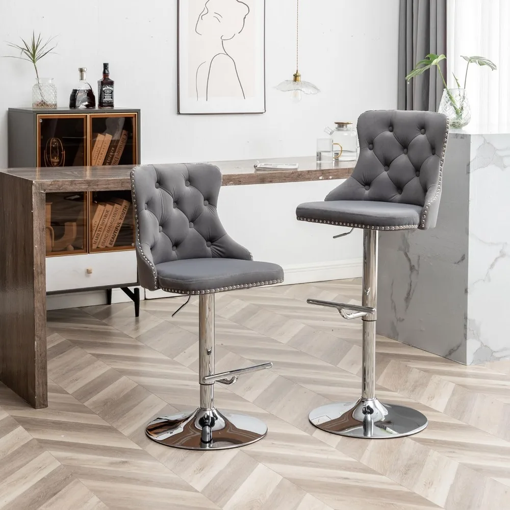 Velvet Bar Stools Set of 4, Counter Height Bar Stools with Button & Nailheads Trim, Swivel Bar Stools for Kitchen Island
Velvet Bar Stools Set of 4, Counter Height Bar Stools with Button & Nailheads Trim, Swivel Bar Stools for Kitchen Island