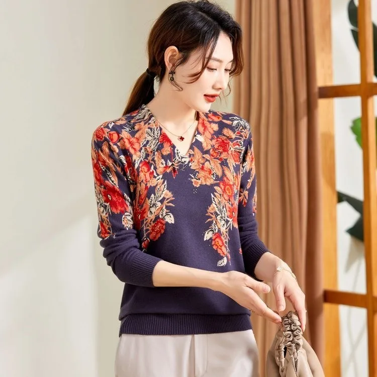 Floral Print Women's Sweaters Autumn Korean Style Women Clothing Pullover Long Sleeve Top Femme Soft V Neck Knitted Sweater
Floral Print Women's Sweaters Autumn Korean Style Women Clothing Pullover Long Sleeve Top Femme Soft V Neck Knitted Sweater