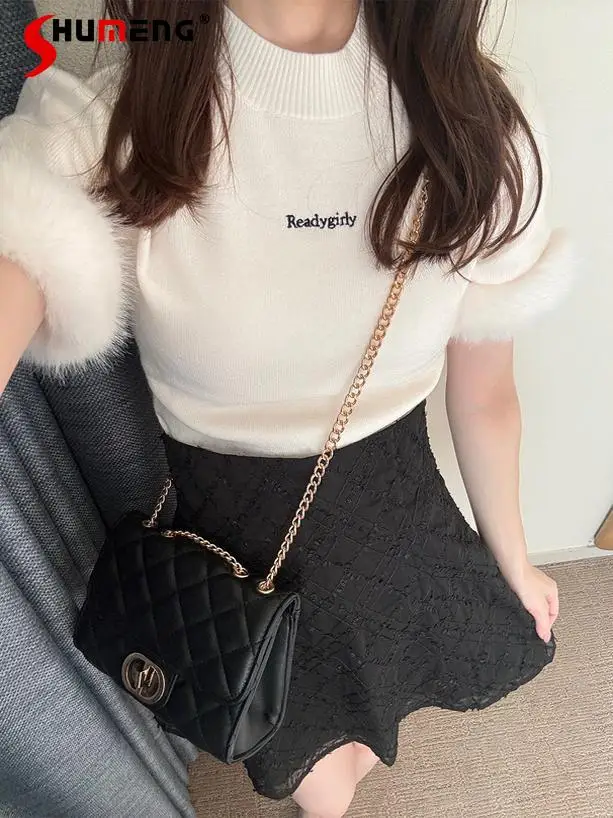 Japanese Elegant Sweet Plush Splicing Letter Embroidery Round Neck Short Sleeve Simple Versatile Slim Knitted Sweater Tops Women
Japanese Elegant Sweet Plush Splicing Letter Embroidery Round Neck Short Sleeve Simple Versatile Slim Knitted Sweater Tops Women