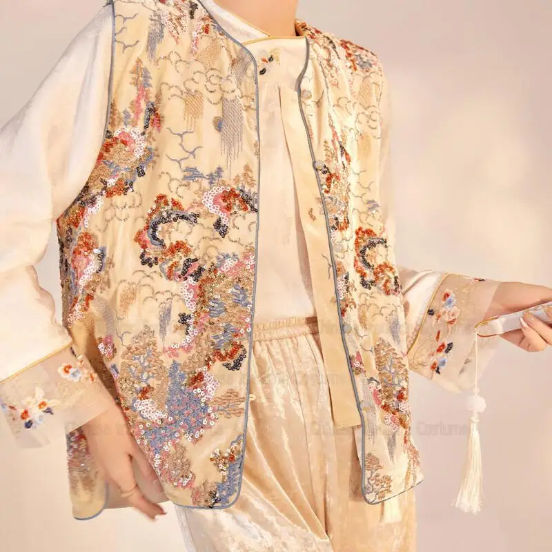 Chinese Style Tang Clothes Luxury Embroider Sequin Qipao Top Sleeveless Vest Lady Elegant Hanfu Jacket Improved Chesongam Coat
Chinese Style Tang Clothes Luxury Embroider Sequin Qipao Top Sleeveless Vest Lady Elegant Hanfu Jacket Improved Chesongam Coat