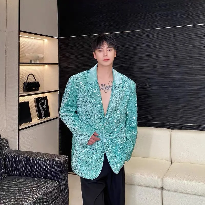Shining Glittering Sequin Velvet Shoulder Padded Luxury Blazers For Man Fashion DJ Singer Stage Performance Suit Jacket
Shining Glittering Sequin Velvet Shoulder Padded Luxury Blazers For Man Fashion DJ Singer Stage Performance Suit Jacket