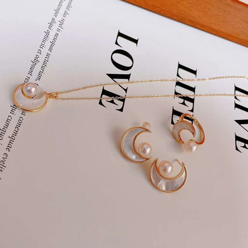Natural Butterfly Shell Inlaid Moon Goddess Set 6.5-7MM Freshwater Pearl Necklace, Earrings, Ring Set Pearl Jewelry Set
Natural Butterfly Shell Inlaid Moon Goddess Set 6.5-7MM Freshwater Pearl Necklace, Earrings, Ring Set Pearl Jewelry Set