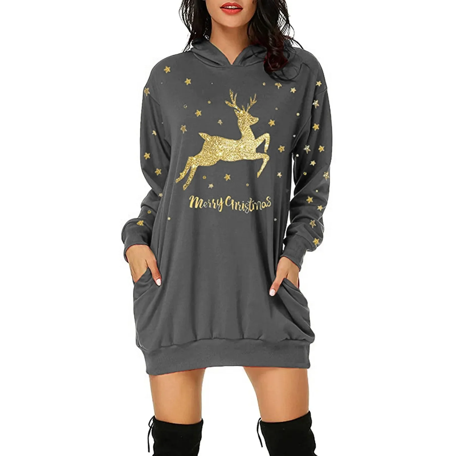 Navidad Dress Women'S Christmas Printed Mid-Length Pocket Hooded Long Sleeve Top Sweatshirt New Fashion Simple Clothing Vestidos
Navidad Dress Women'S Christmas Printed Mid-Length Pocket Hooded Long Sleeve Top Sweatshirt New Fashion Simple Clothing Vestidos