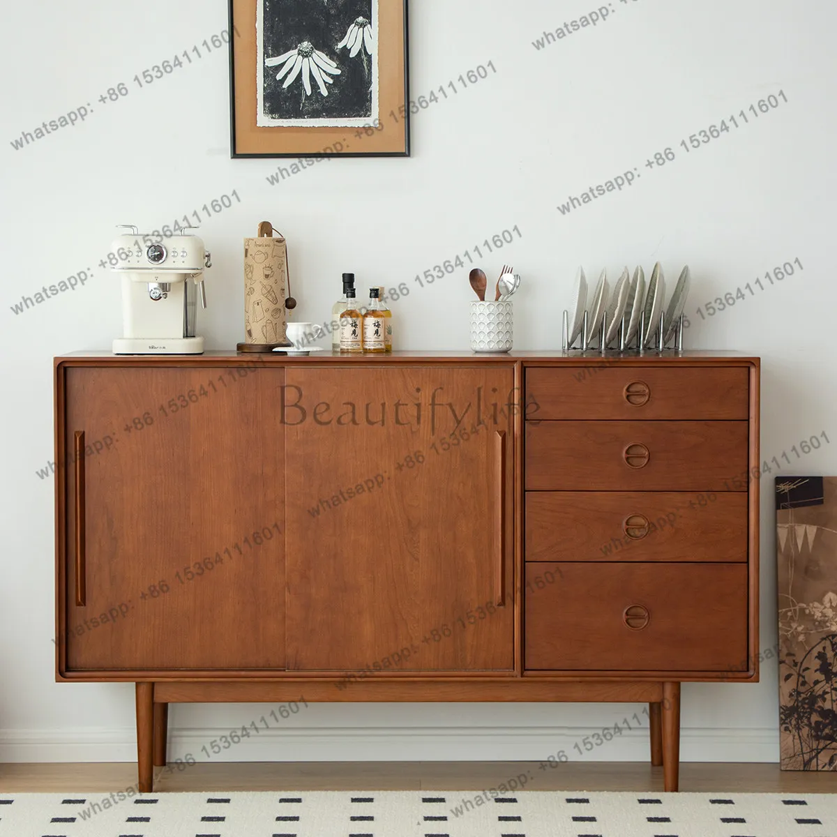 French retro solid wood dining side cabinet, cherry wood medieval storage cabinet against the wall
French retro solid wood dining side cabinet, cherry wood medieval storage cabinet against the wall