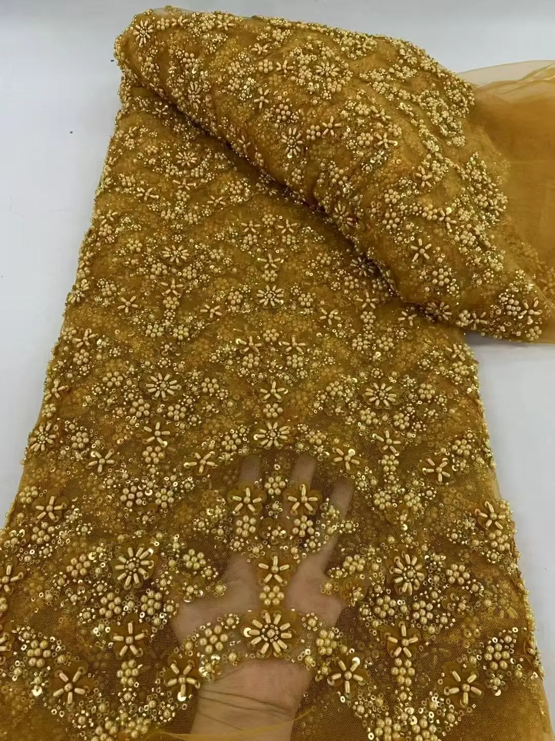 African French Mesh Lace Beads Fabric Luxury Nigerian Net Lace with Sequins Wedding Dresses For Women High Quality 5 yards
African French Mesh Lace Beads Fabric Luxury Nigerian Net Lace with Sequins Wedding Dresses For Women High Quality 5 yards