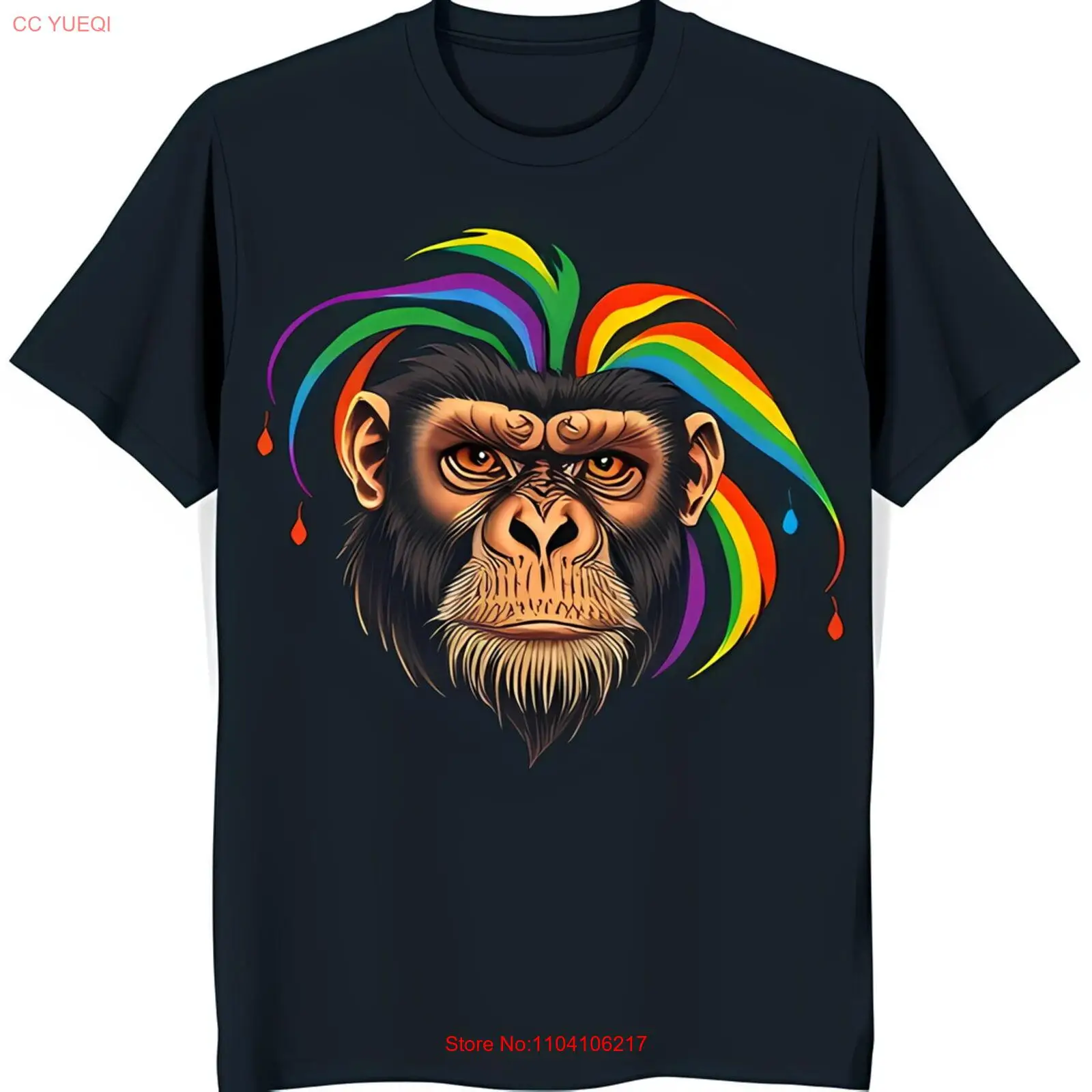 Serious Monkey with Rainbow Jester Hat & Colorful Raindrops Black T-Shirt
Serious Monkey with Rainbow Jester Hat & Colorful Raindrops Black T-Shirt