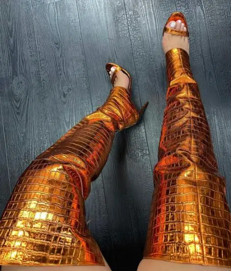 Orange Purple Blue Laser Metallic Hollow Round Open Toe 10 12 CM Stiletto Heels Over The Knee Thigh Long Sandals Boots Women
Orange Purple Blue Laser Metallic Hollow Round Open Toe 10 12 CM Stiletto Heels Over The Knee Thigh Long Sandals Boots Women
