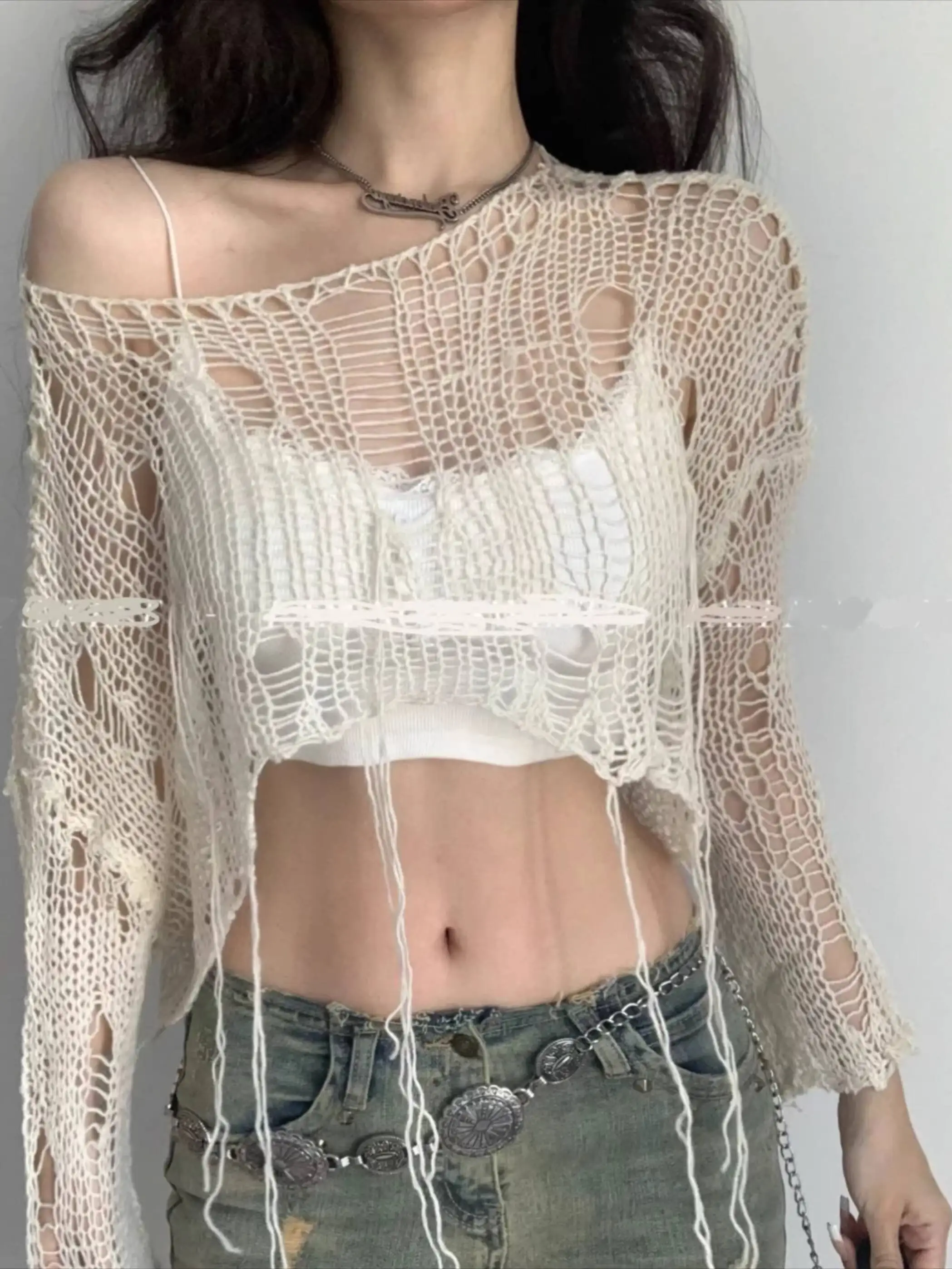 Women Knitting Smock Spring Autumn Versatile Distressed Knit Shrug Loose Hollow Out Sheer Cutout Slouchy Y2K Sexy Knit Cover Up
Women Knitting Smock Spring Autumn Versatile Distressed Knit Shrug Loose Hollow Out Sheer Cutout Slouchy Y2K Sexy Knit Cover Up