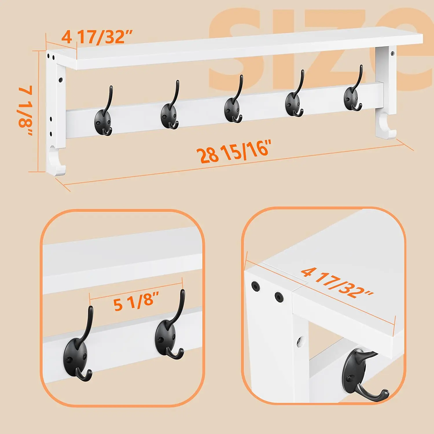 Coat Rack Wall Mount with Shelf, 28.9 Inches Coat Hooks Wall Mounted with 5 Hooks, Hat Wall Hooks
Coat Rack Wall Mount with Shelf, 28.9 Inches Coat Hooks Wall Mounted with 5 Hooks, Hat Wall Hooks