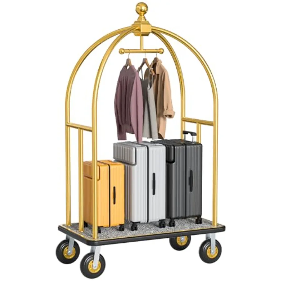 Hotel Luggage Cart, Brushed Stainless Steel, Grey Carpeted Deck, 8'' Rubber Wheels, 1300Lbs Load Capacity
Hotel Luggage Cart, Brushed Stainless Steel, Grey Carpeted Deck, 8'' Rubber Wheels, 1300Lbs Load Capacity