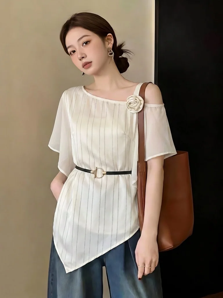 Elegant Acetate Satin Shoulder Bared Shirt Women's Loose Fit Short Sleeve Regular Length Commute Style Korean Version 2026 Su...
Elegant Acetate Satin Shoulder Bared Shirt Women's Loose Fit Short Sleeve Regular Length Commute Style Korean Version 2026 Su...