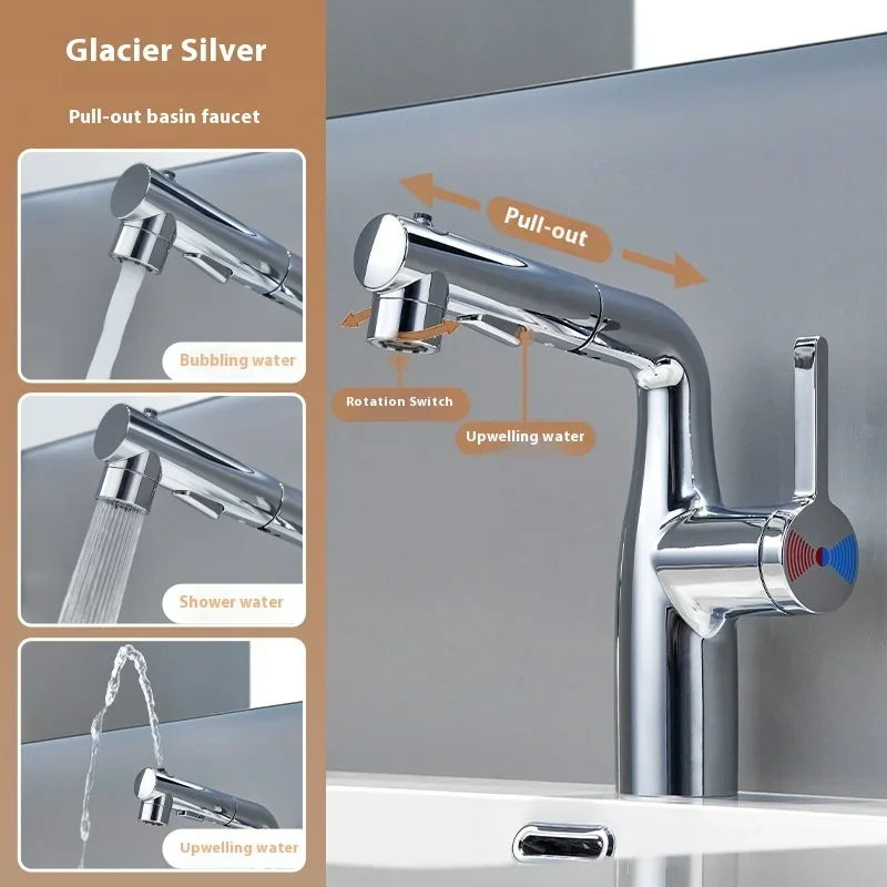 360° Rotatable Pull-Out Bathroom Faucet - Modern Retractable Sink Tap for Vanity Washbasin with Brass Sprayer
360° Rotatable Pull-Out Bathroom Faucet - Modern Retractable Sink Tap for Vanity Washbasin with Brass Sprayer