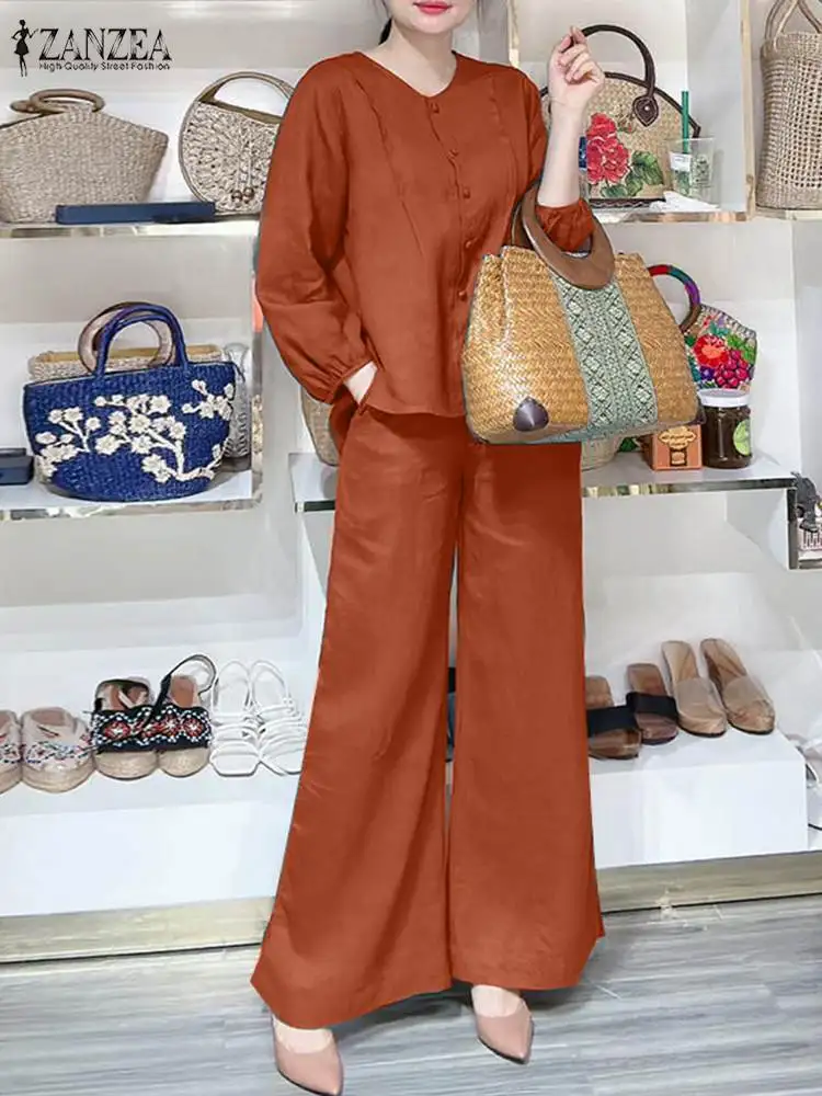 2024 ZANZEA Women Autumn Pants Sets Fashion Long Sleeve Shirt Wide Leg Trousers Suits Casual Tracksuit 2PCS Solid Work Outfits
2024 ZANZEA Women Autumn Pants Sets Fashion Long Sleeve Shirt Wide Leg Trousers Suits Casual Tracksuit 2PCS Solid Work Outfits