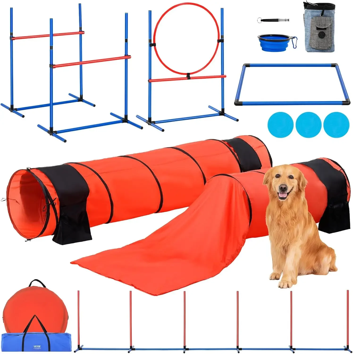 Dog Agility Course Backyard Set, 13pcs Agility Training Equipment for Dogs, 2 Tunnels with Sandbags,Adjustable Hurdles
Dog Agility Course Backyard Set, 13pcs Agility Training Equipment for Dogs, 2 Tunnels with Sandbags,Adjustable Hurdles