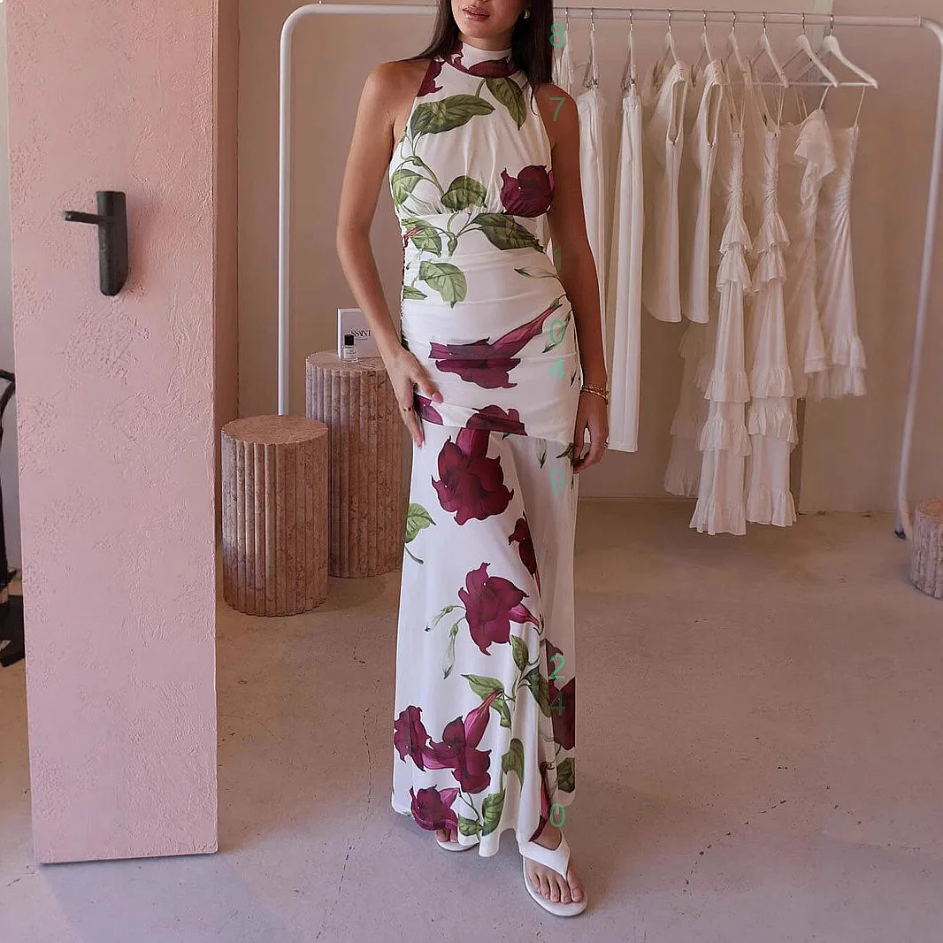 Summer Printed Sleeveless Halter Neck Dress Bodycon Long Dresses for Beach Vacation Matching Set
Summer Printed Sleeveless Halter Neck Dress Bodycon Long Dresses for Beach Vacation Matching Set
