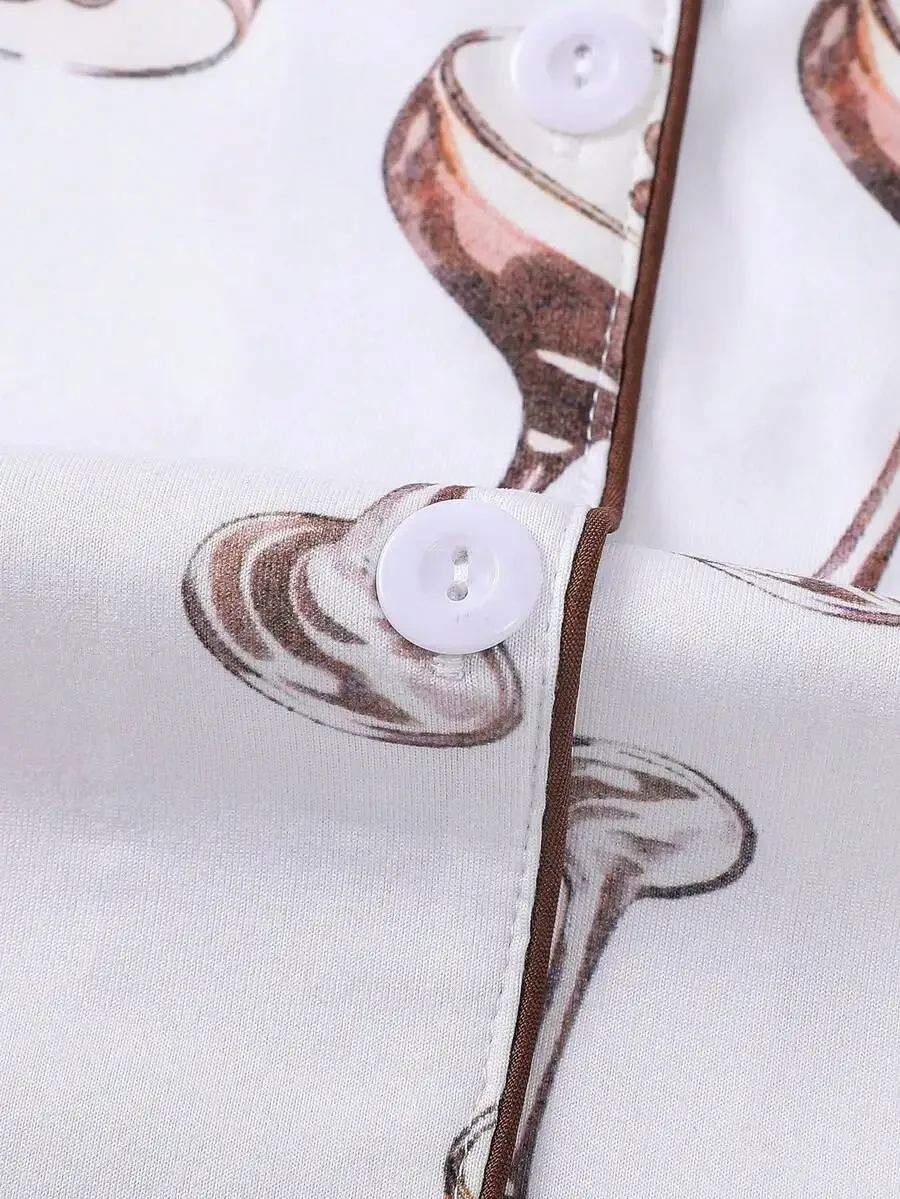 2pcs Women Coffee Print Pajama Set Short Sleeve Lapel Top And Shorts Sleepwear
2pcs Women Coffee Print Pajama Set Short Sleeve Lapel Top And Shorts Sleepwear