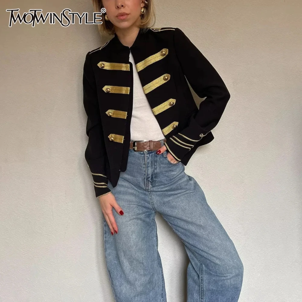 TWOTWINSTYLE Black Loose Spliced Buttons Chic Jackets for Women O Neck Long Sleeve French Luxury Jacket Female Summer Fashion
TWOTWINSTYLE Black Loose Spliced Buttons Chic Jackets for Women O Neck Long Sleeve French Luxury Jacket Female Summer Fashion
