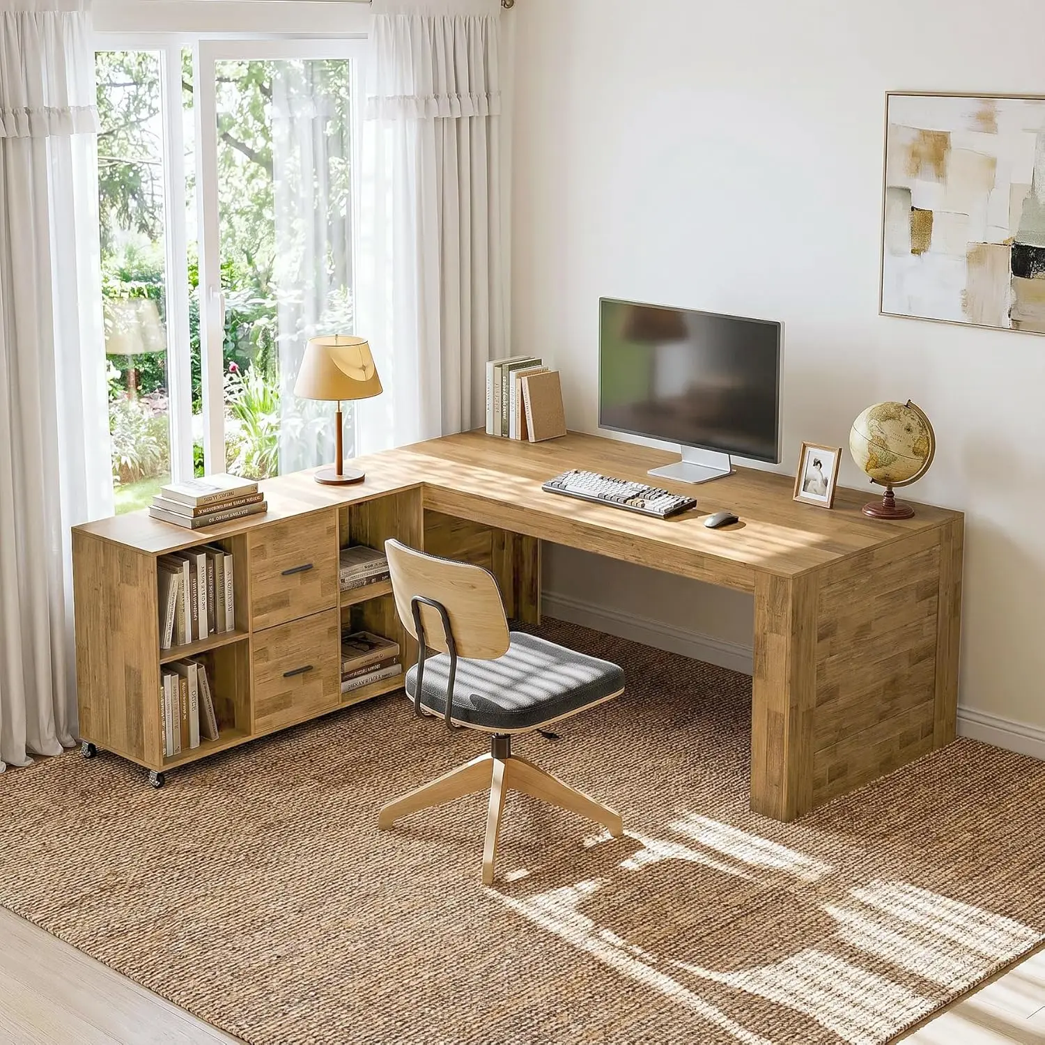 63" L Shaped Desk with Storage, Executive Office Desk with Rolling File Cabinet Combo, Large Computer Table with Drawers and Sh
63" L Shaped Desk with Storage, Executive Office Desk with Rolling File Cabinet Combo, Large Computer Table with Drawers and Sh