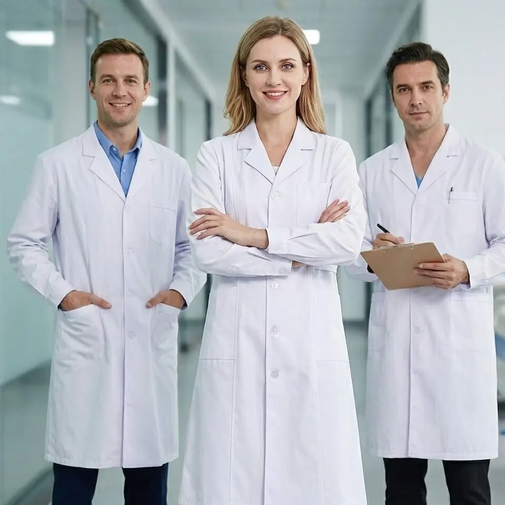 Женское белое спа-лабораторическое пальто с длинными рукавами — униформа косметолога и спецодежда для салона красоты, облегающая туника
Женское белое спа-лабораторическое пальто с длинными рукавами — униформа косметолога и спецодежда для салона красоты, облегающая туника