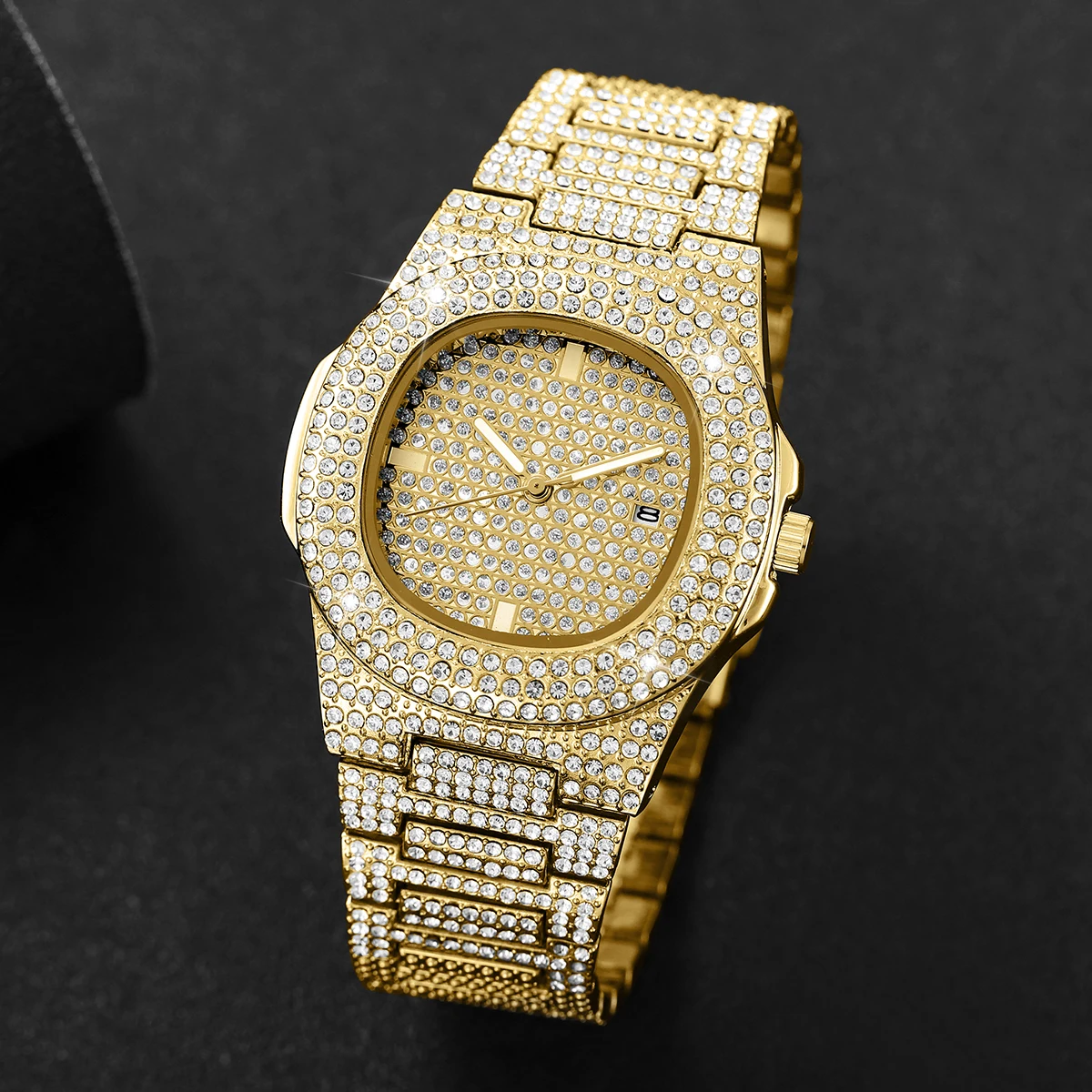 Luxury Full Diamond Men's Stainless Steel Watches Male Sports Quartz Wristwatch with Calendar
Luxury Full Diamond Men's Stainless Steel Watches Male Sports Quartz Wristwatch with Calendar