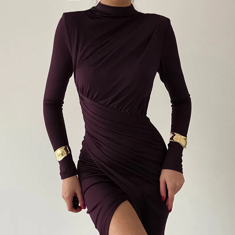 Autumn Fashion High Neck Slim Fit Evening Gown Sexy Pleated Slit Party Dress Spicy Girl Cross Long Sleeved Base Party Robes
Autumn Fashion High Neck Slim Fit Evening Gown Sexy Pleated Slit Party Dress Spicy Girl Cross Long Sleeved Base Party Robes