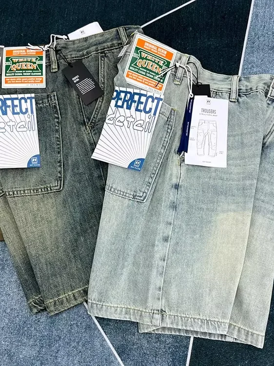 Summer Thin Retro Straight Leg Men's Denim Shorts Five Parts American Casual Worn Blue Trendy Cotton Polyester Blend Jeans
Summer Thin Retro Straight Leg Men's Denim Shorts Five Parts American Casual Worn Blue Trendy Cotton Polyester Blend Jeans