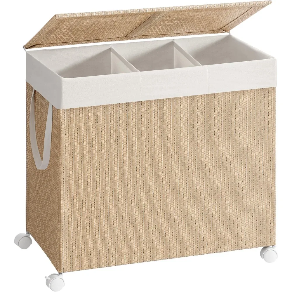 Laundry Hamper with 3 Section, 140 L Rolling with Wheels, Natural Beige and Matte White, Laundry Baskets
Laundry Hamper with 3 Section, 140 L Rolling with Wheels, Natural Beige and Matte White, Laundry Baskets