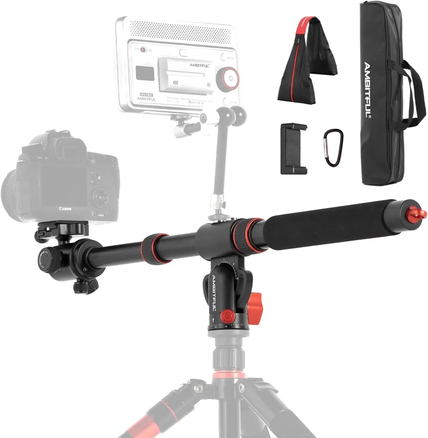 42" Heavy Duty Aluminum Tripod Boom Arm Horizontal Center Column arm with Sandbag, 360° Rotatable Overhead Photography
42" Heavy Duty Aluminum Tripod Boom Arm Horizontal Center Column arm with Sandbag, 360° Rotatable Overhead Photography