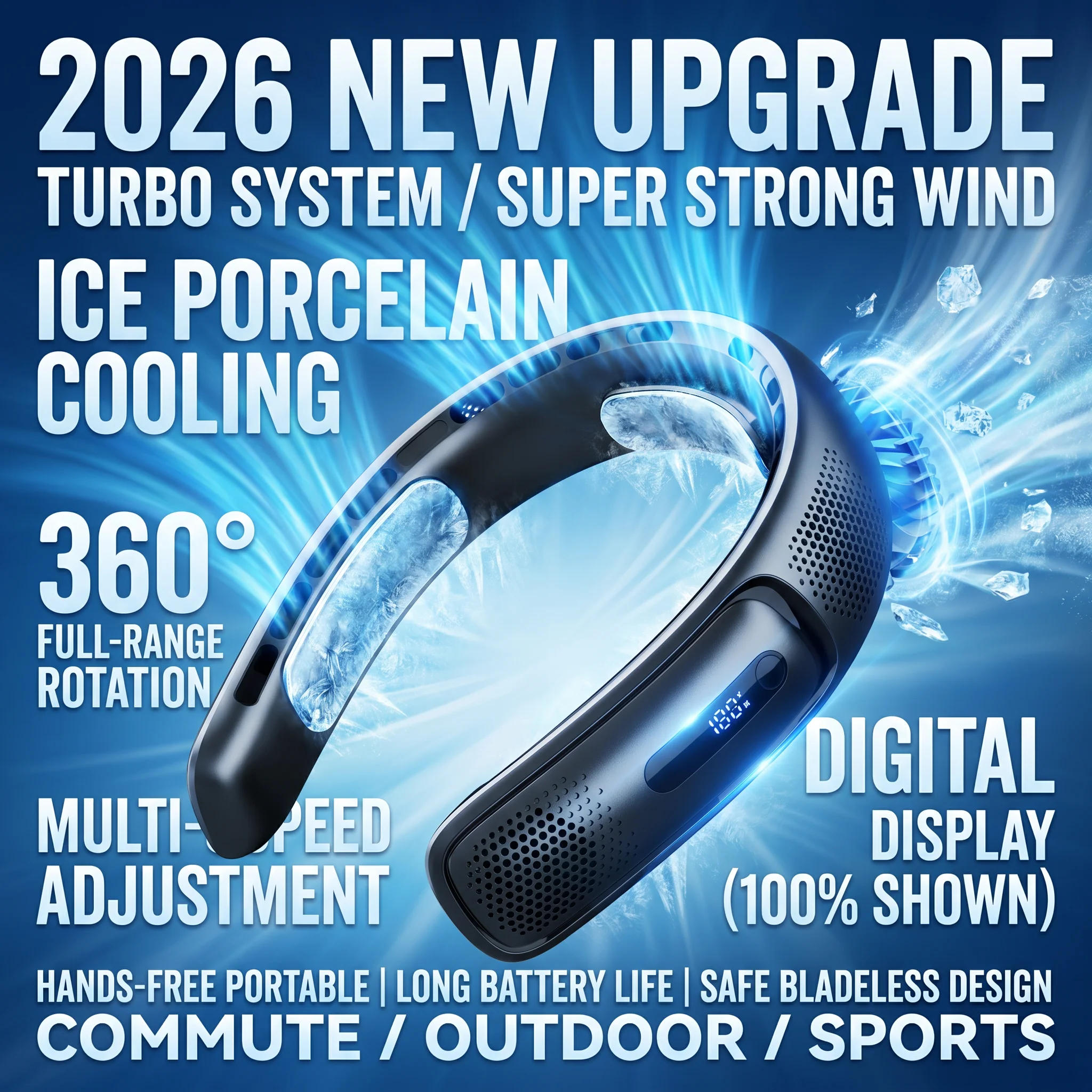 2026 New Upgrade New Portable Neck Fan 4 Turbocharged Bladeless Neck Fans 4000mAh USB Rechargeable 360 ° Cooling Fan 3-speed LED
2026 New Upgrade New Portable Neck Fan 4 Turbocharged Bladeless Neck Fans 4000mAh USB Rechargeable 360 ° Cooling Fan 3-speed LED