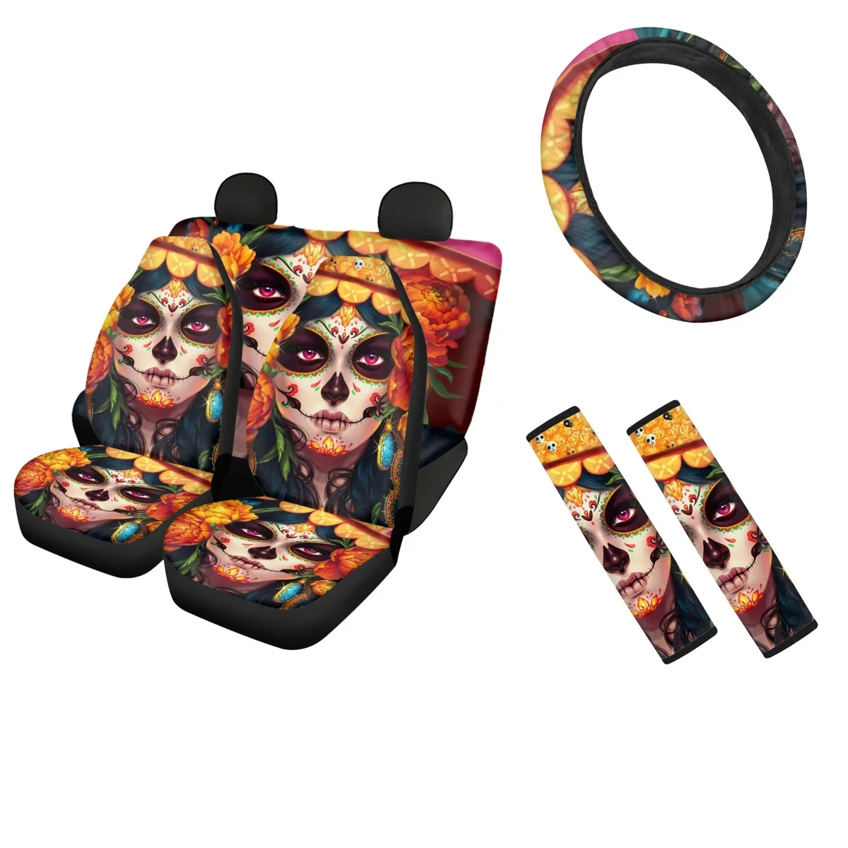 Sugar Skull Girl Printing Non-slip Insulation Car Seat Covers Elastic Auto Steering Wheel Comfortable Cover Seat Belt Protector
Sugar Skull Girl Printing Non-slip Insulation Car Seat Covers Elastic Auto Steering Wheel Comfortable Cover Seat Belt Protector