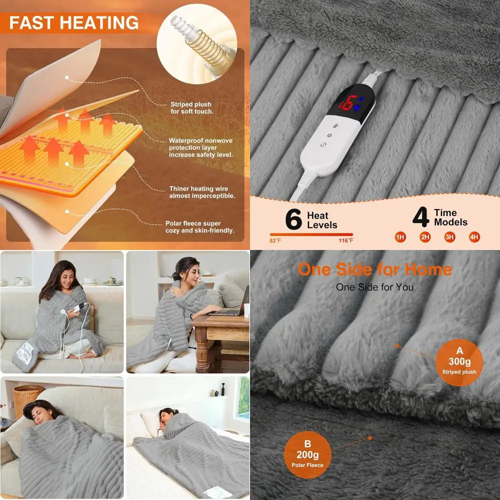 6-Speed Electric Blanket Throw with Auto-Off, Soft Striped Faux Rabbit Fur, Overheating Protection, ETL Certified, 50x60, Gray
6-Speed Electric Blanket Throw with Auto-Off, Soft Striped Faux Rabbit Fur, Overheating Protection, ETL Certified, 50x60, Gray
