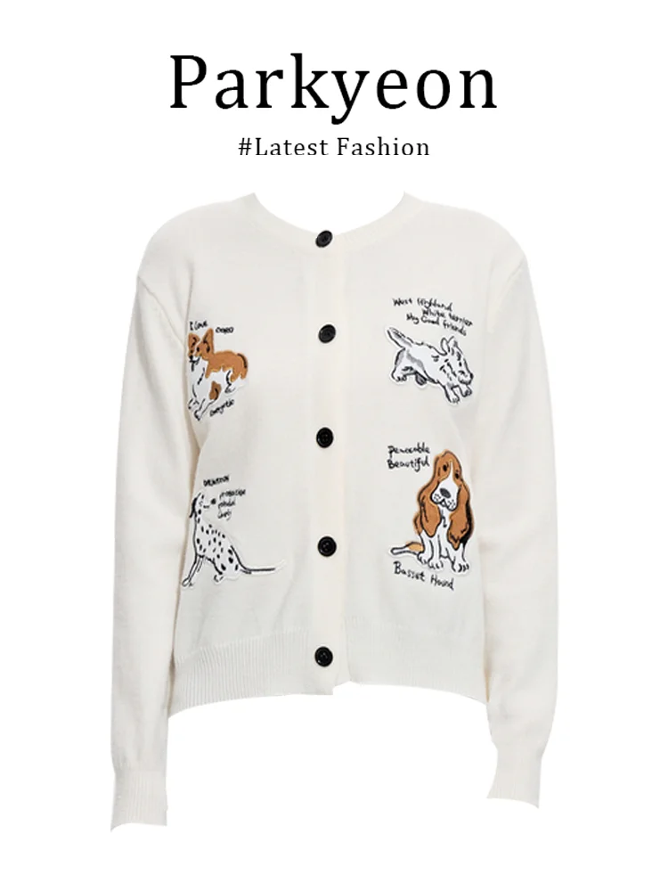 Korean Style Loose Women's Knitted Cardigan Sweater Coat Dog Embroidery Early Autumn Outerwear Casual Lazy Fashion Top
Korean Style Loose Women's Knitted Cardigan Sweater Coat Dog Embroidery Early Autumn Outerwear Casual Lazy Fashion Top