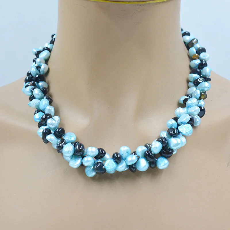 3 нити 9 мм синий натуральный жемчуг в стиле барокко, колье из натурального черного камня. Европейские женские роскошные свадебные украшения 19 дюймов
3 нити 9 мм синий натуральный жемчуг в стиле барокко, колье из натурального черного камня. Европейские женские роскошные свадебные украшения 19 дюймов