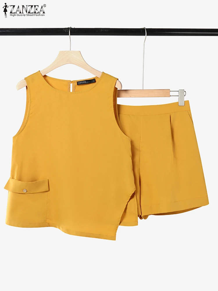 ZANZEA Summer Woman 2PCS Suits Outfits Elastic Waist Shorts Casual Fashion Asymmetrical Hem Sleeveless Tops 2 Piece Short Sets
ZANZEA Summer Woman 2PCS Suits Outfits Elastic Waist Shorts Casual Fashion Asymmetrical Hem Sleeveless Tops 2 Piece Short Sets