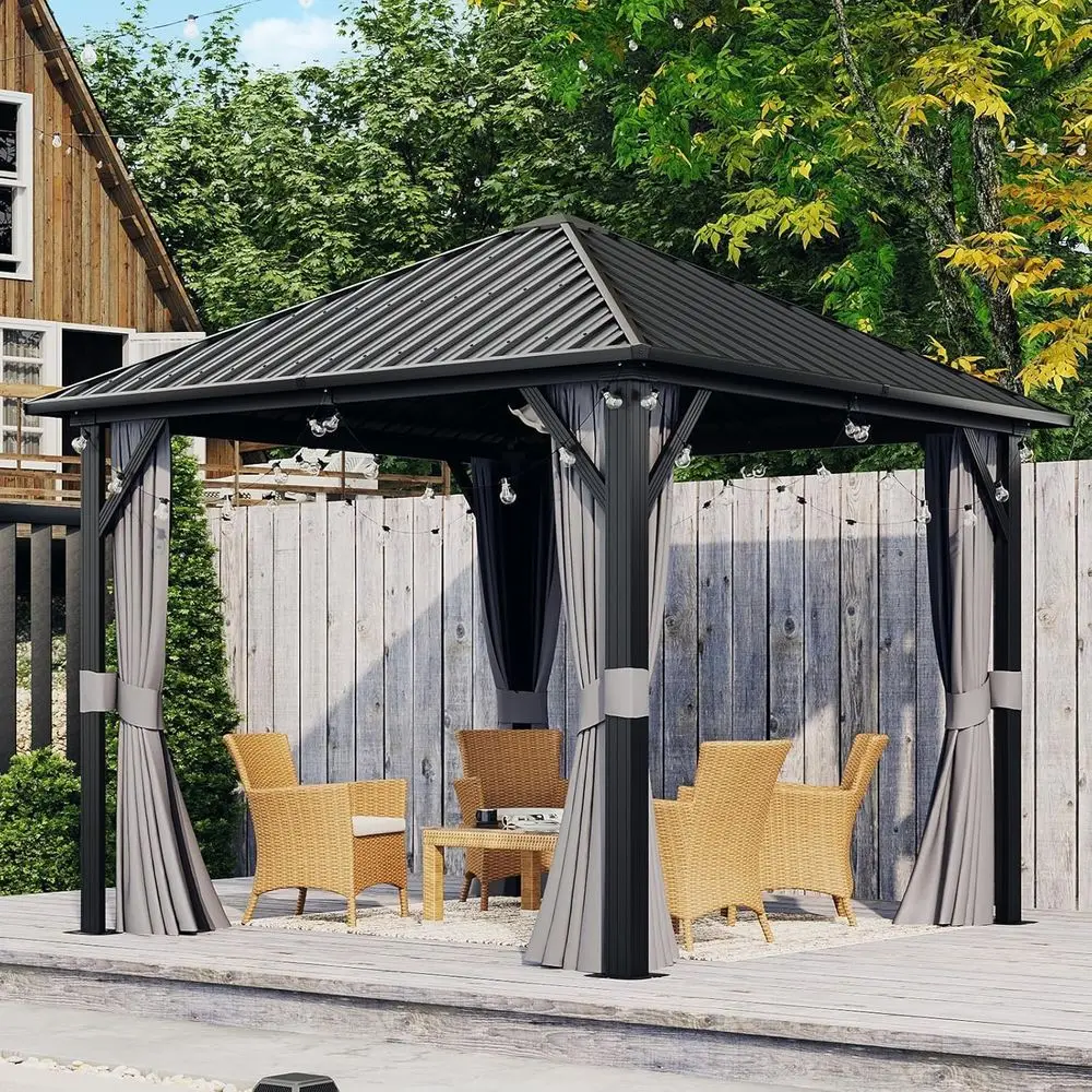 Hardtop Gazebo 10x10, e with Galvanized Steel Roo, Outdoor Gazebo with Breathable Netting and Privacy Curtain or Backyard
Hardtop Gazebo 10x10, e with Galvanized Steel Roo, Outdoor Gazebo with Breathable Netting and Privacy Curtain or Backyard