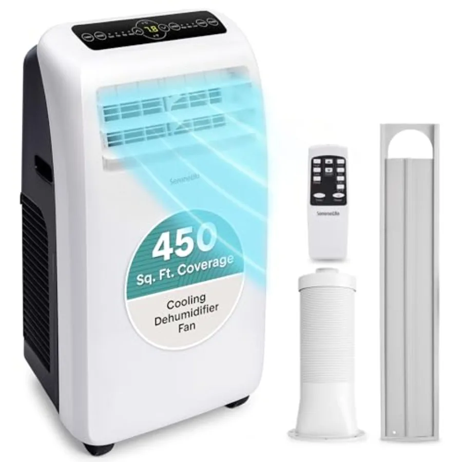 Portable AC unit for rooms up to 550 sq ft: 12, 000 BTU with built-in dehumidifier, white plastic housing, compact design for e
Portable AC unit for rooms up to 550 sq ft: 12, 000 BTU with built-in dehumidifier, white plastic housing, compact design for e