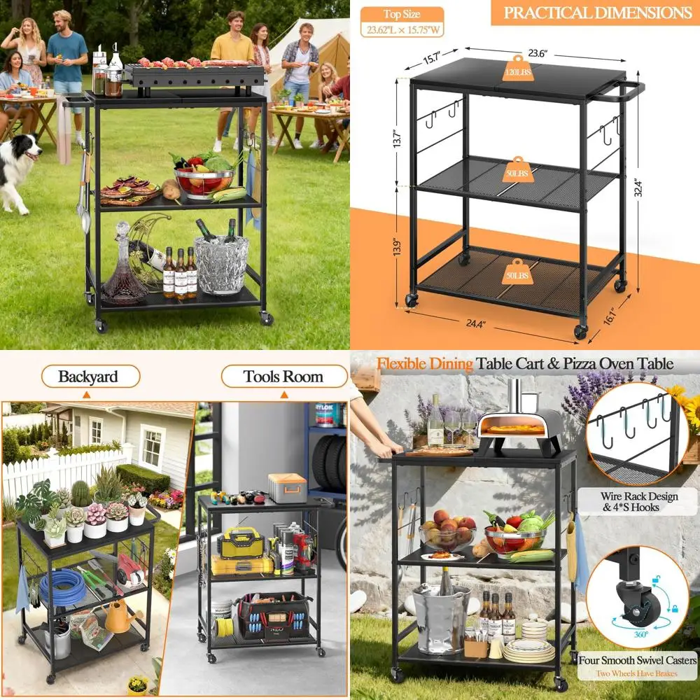 3-Tier Outdoor BBQ Prep Table with Stainless Steel Top, Perfect for Patio Kitchen and Pizza Oven
3-Tier Outdoor BBQ Prep Table with Stainless Steel Top, Perfect for Patio Kitchen and Pizza Oven