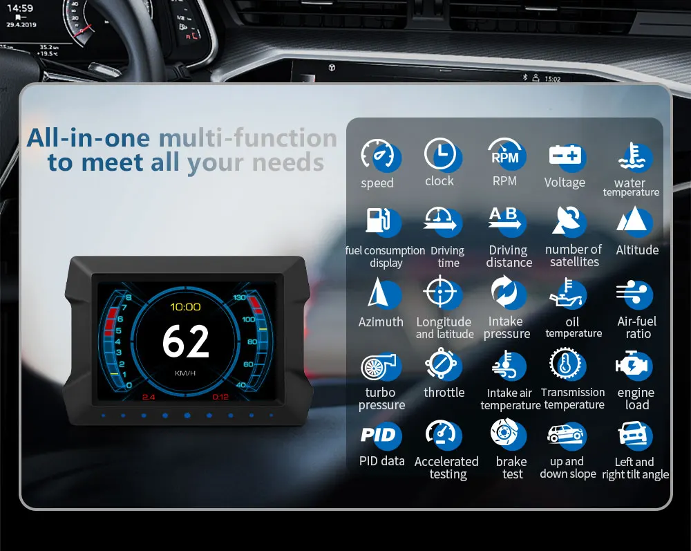Latest OBD2 GPS LCD Meter Car Diagnostic Tool HUD Slopemeter P22 Auto Electronics Gauge Head-up Display
Latest OBD2 GPS LCD Meter Car Diagnostic Tool HUD Slopemeter P22 Auto Electronics Gauge Head-up Display