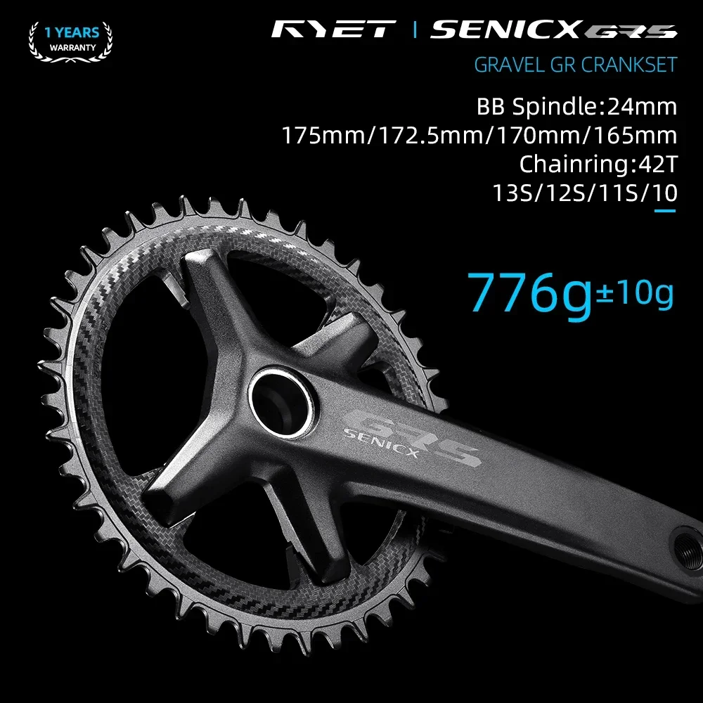 RYET Gravel Cranksets 24mm Spindle 165/170/172.5/175mm Senicx Bicycle Crank 42T 110BCD 4 Bolts Chainring Cycling Road Bike Parts
RYET Gravel Cranksets 24mm Spindle 165/170/172.5/175mm Senicx Bicycle Crank 42T 110BCD 4 Bolts Chainring Cycling Road Bike Parts