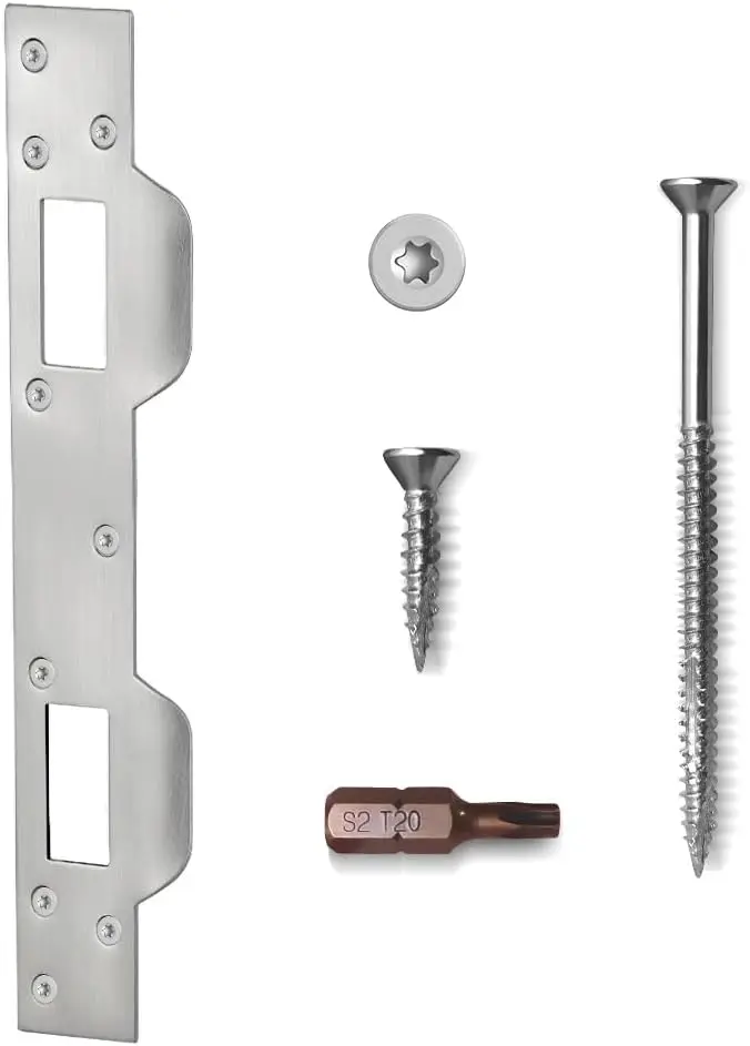 Heavy Duty Door Strike Plate Double Holes with Torx Screws for 5-1/2 to 6 Inch Hole Centers, Satin Nickel
Heavy Duty Door Strike Plate Double Holes with Torx Screws for 5-1/2 to 6 Inch Hole Centers, Satin Nickel