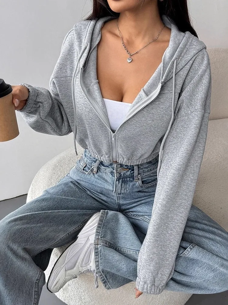 Elegant Casual Hooded Cardigan Women's Sweatshirt Thin Long Sleeve Zipper Closure Short Length Color Vest Top
Elegant Casual Hooded Cardigan Women's Sweatshirt Thin Long Sleeve Zipper Closure Short Length Color Vest Top