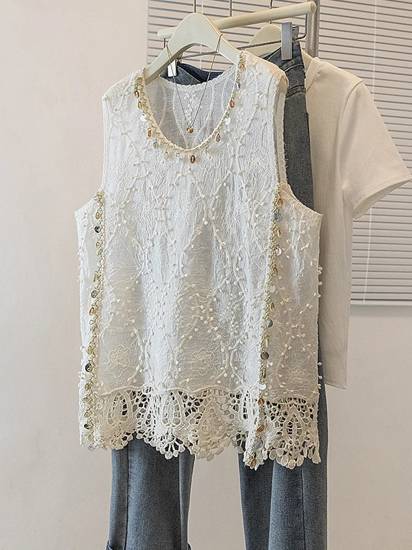 Bohemian Hooked Hollow out Sequin Vest Women's Summer plus Size Fitness Sleeveless Shirt Thin Outerwear Sweet Style Loose Fit
Bohemian Hooked Hollow out Sequin Vest Women's Summer plus Size Fitness Sleeveless Shirt Thin Outerwear Sweet Style Loose Fit